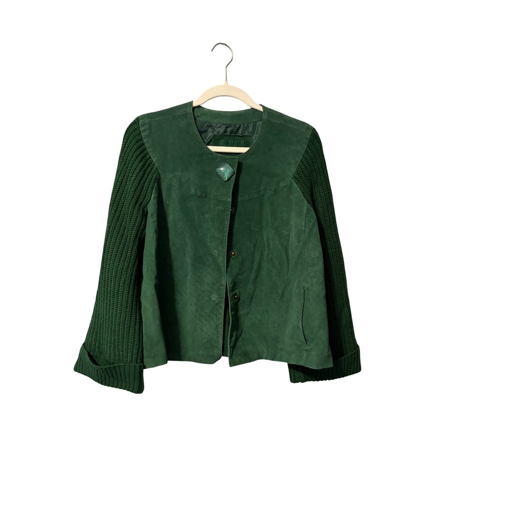 Y2K AMI Women's Green Suede Knit Combo Jacket Size L